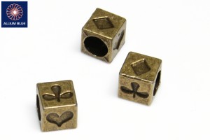 Square Poker Bead, Plated Base Metal, Antique Brass, 7x7x7mm