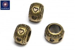 Round Love Pattern Bead, Plated Base Metal, Antique Brass, 11x8mm
