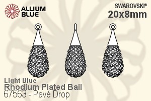 スワロフスキー Pavé Drop ペンダント (67563) 20mm - CE Light Blue / Aquamarine ロジウム メッキ Bail