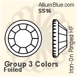 プレミアム・クリスタル Iron-On Ringed ラインストーン ホットフィックス （特別生産品） SS16 - グループ3の色 フォイル