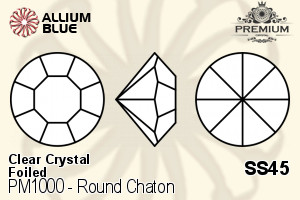 PREMIUM Round Chaton (PM1000) SS45 - Clear Crystal With Foiling