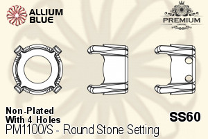 PREMIUM Round Stone Setting (PM1100/S), With Sew-on Holes, SS60 (14.2 - 14.5mm), Unplated Brass