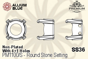 PREMIUM Round Stone Setting (PM1100/S), With Sew-on Holes, SS36 (7.5 - 7.8mm), Unplated Brass