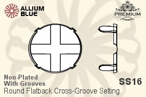 PREMIUM Round フラットバック Cross-Groove 石座, (PM2000/S), 縫い付けクロス溝付き, SS16 (4mm), メッキなし 真鍮