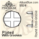 PREMIUM Round フラットバック Cross-Groove 石座, (PM2000/S), 縫い付けクロス溝付き, SS24 (5.4mm), メッキあり 真鍮