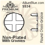 PREMIUM Round フラットバック Cross-Groove 石座, (PM2000/S), 縫い付けクロス溝付き, SS34 (7.3mm), メッキなし 真鍮