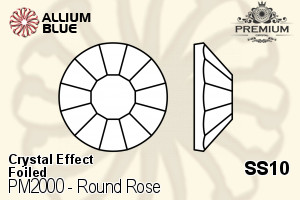 PREMIUM Round Rose Flat Back (PM2000) SS10 - Crystal Effect With Foiling