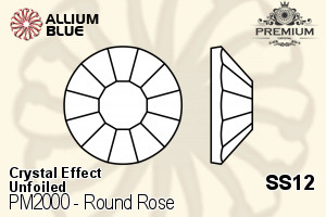 PREMIUM Round Rose Flat Back (PM2000) SS12 - Crystal Effect Unfoiled