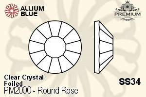 PREMIUM CRYSTAL Round Rose Flat Back SS34 Crystal F