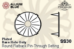 PREMIUM Round フラットバック Pin-Through 石座, (PM2001/S), ピン スルー, SS30 (6.5mm), メッキあり 真鍮