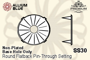PREMIUM Round フラットバック Pin-Through 石座, (PM2001/S), ピン スルー, SS30 (6.5mm), メッキなし 真鍮