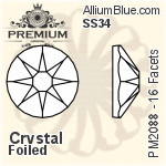 PREMIUM 16 Facets Round Flat Back (PM2088) SS34 - Clear Crystal With Foiling