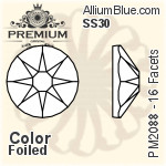 PREMIUM 16 Facets Round Flat Back (PM2088) SS30 - Color With Foiling
