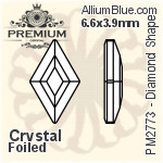 PREMIUM Diamond Shape Flat Back (PM2773) 6.6x3.9mm - Clear Crystal With Foiling