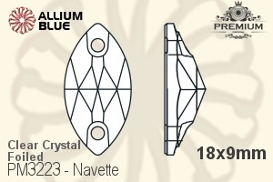 PREMIUM Navette Sew-on Stone (PM3223) 18x9mm - Clear Crystal With Foiling