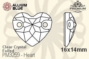 PREMIUM Heart Sew-on Stone (PM3259) 16x14mm - Clear Crystal With Foiling