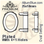 PREMIUM Oval 石座, (PM4130/S), 縫い穴付き, 25x18mm, メッキあり 真鍮