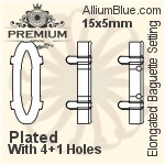PREMIUM Elongated Baguette Setting (PM4161/S), No Hole, 27x9mm, Unplated Brass