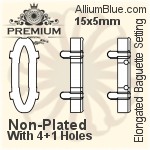PREMIUM Elongated Baguette Setting (PM4161/S), With Sew-on Holes, 15x5mm, Plated Brass