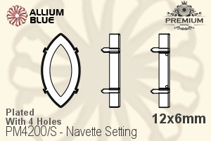 PREMIUM Navette Setting (PM4200/S), With Sew-on Holes, 12x6mm, Plated Brass