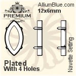 PREMIUM Navette 石座, (PM4200/S), 縫い穴付き, 12x6mm, メッキあり 真鍮