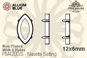 PREMIUM Navette Setting (PM4200/S), With Sew-on Holes, 12x6mm, Unplated Brass