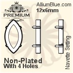 PREMIUM Navette 石座, (PM4200/S), 縫い穴付き, 12x6mm, メッキなし 真鍮