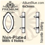 PREMIUM Navette 石座, (PM4200/S), 縫い穴付き, 6x3mm, メッキなし 真鍮