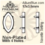 PREMIUM Navette 石座, (PM4200/S), 縫い穴付き, 10x5mm, メッキあり 真鍮