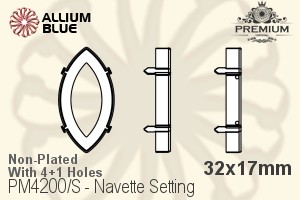 PREMIUM Navette 石座, (PM4200/S), 縫い穴付き, 32x17mm, メッキなし 真鍮