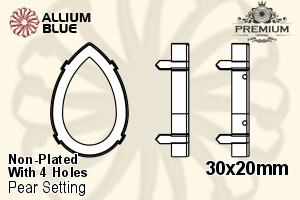 PREMIUM Pear Setting (PM4327/S), With Sew-on Holes, 30x20mm, Unplated Brass