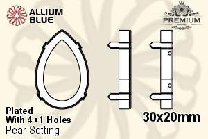 PREMIUM Pear 石座, (PM4327/S), 縫い穴付き, 30x20mm, メッキあり 真鍮