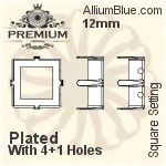 PREMIUM Square 石座, (PM4400/S), 縫い穴付き, 12mm, メッキあり 真鍮