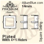 PREMIUM Square 石座, (PM4400/S), 縫い穴付き, 14mm, メッキあり 真鍮