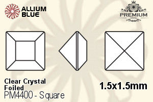 PREMIUM Square Fancy Stone (PM4400) 1.5x1.5mm - Clear Crystal With Foiling