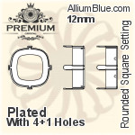 PREMIUM Cushion Cut 石座, (PM4470/S), 縫い穴付き, 12mm, メッキあり 真鍮