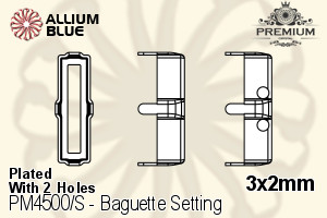 PREMIUM Baguette 石座, (PM4500/S), 縫い穴付き, 3x2mm, メッキあり 真鍮