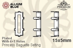 PREMIUM Princess Baguette 石座, (PM4547/S), 縫い穴付き, 15x5mm, メッキあり 真鍮