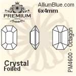PREMIUM Octagon Fancy Stone (PM4600) 6x4mm - Clear Crystal With Foiling