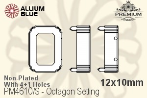 PREMIUM Octagon 石座, (PM4610/S), 縫い穴付き, 12x10mm, メッキなし 真鍮