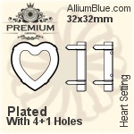 PREMIUM Heart 石座, (PM4800/S), 縫い穴付き, 32x32mm, メッキあり 真鍮
