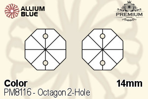 PREMIUM CRYSTAL Octagon 2-Hole Pendant 14mm Indicolite