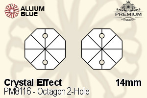 PREMIUM CRYSTAL Octagon 2-Hole Pendant 14mm Crystal Silver