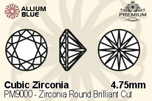 PREMIUM CRYSTAL Zirconia Round Brilliant Cut 4.75mm Zirconia Blue Sapphire