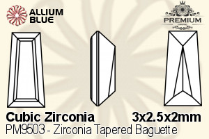 PREMIUM CRYSTAL Zirconia Tapered Baguette 3x2.5x2mm Zirconia White