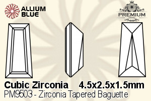 PREMIUM CRYSTAL Zirconia Tapered Baguette 4.5x2.5x1.5mm Zirconia White