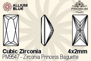 PREMIUM CRYSTAL Zirconia Princess Baguette 4x2mm Zirconia White
