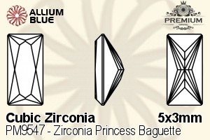 PREMIUM CRYSTAL Zirconia Princess Baguette 5x3mm Zirconia White