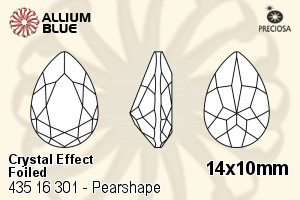 寶仕奧莎 機切Pearshape 301 花式石 (435 16 301) 14x10mm - 白色（鍍膜） DURA™耐用金屬箔底