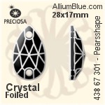 Preciosa MC Pearsshape 301 2H Sew-on Stone (438 67 301) 28x17mm - Crystal Effect With Silver Foiling
